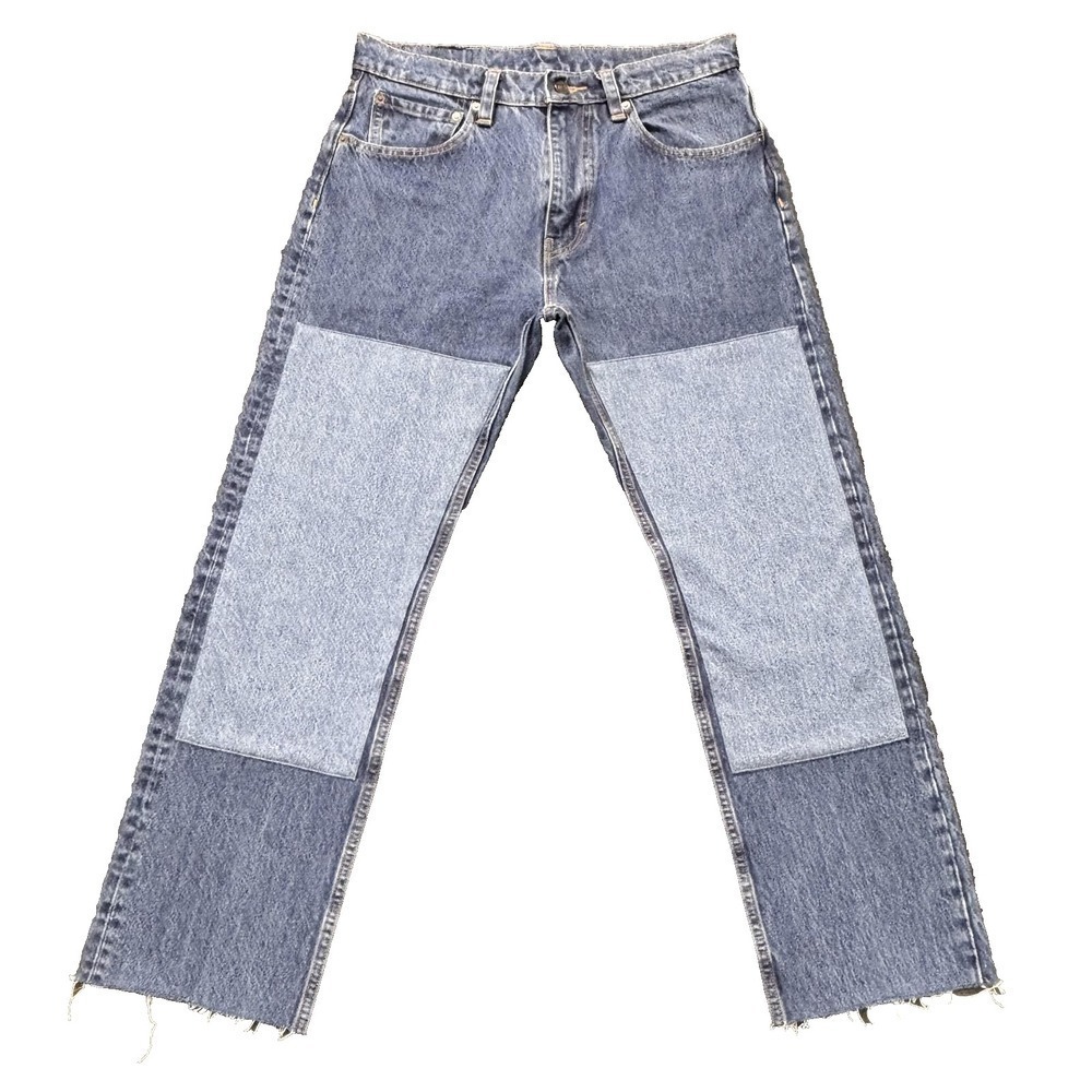 Levis 551 Jeans Mens 31x29 Blue Relaxed Fit Patchwork Raw Hem Straight Leg Denim